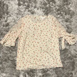 LC Lauren Conrad Cream and Red Cherry Print Blouse